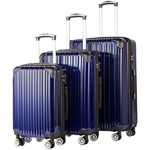 Coolife 3 Piece Expandable Luggage Set - Spinner - Navy Blue