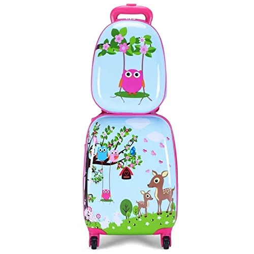 HONEY JOY Kids Luggage, Hard Shell with Wheels, (Deer)