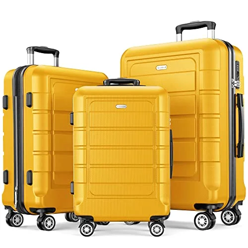 SHOWKOO Luggage Set Expandable PC+ABS Durable 3 PC - Yellow