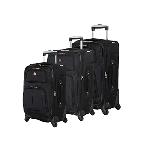 SwissGear Sion Softside Luggage with Spinner Wheels, Black, 3 Piece