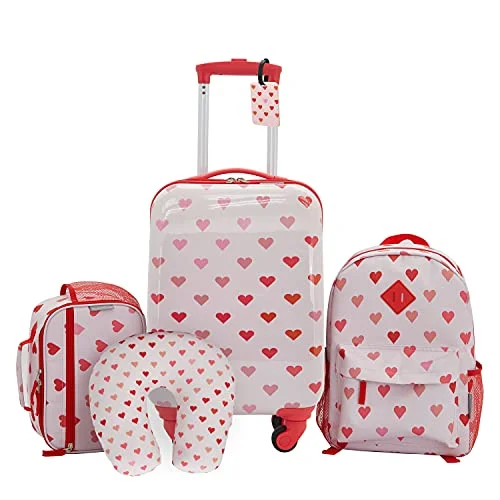 Travelers Club Kids' 5 Piece Luggage Travel Set, Hearts