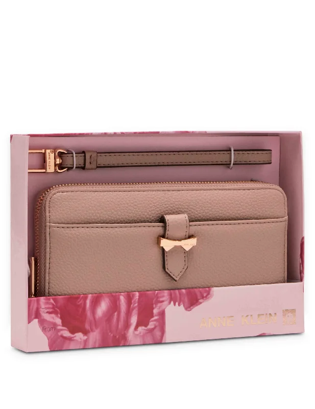 AK Boxed Slim Zip Wallet With Bow Detailing And Wristlet Strap