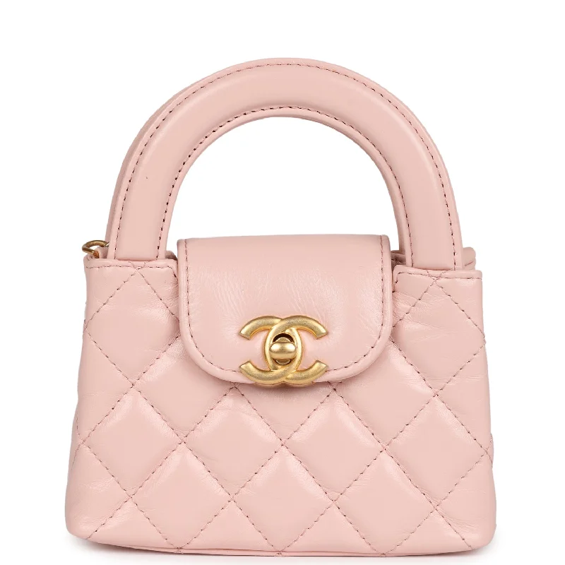 Weekend Bargains to Snag Chanel Nano Kelly Shopper Light Pink Shiny Aged Calfskin Brushed Gold Hardware