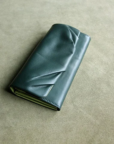 Classic Green Leather Womens Wallet Bifold Clutch Wallet Long Wallet for Women