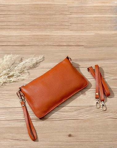 Dark Orange Leather Wristlet Wallet Womens Small Minimalist Shoulder Purse Zip Crossbody Purse Slim Shoulder Bag for Women