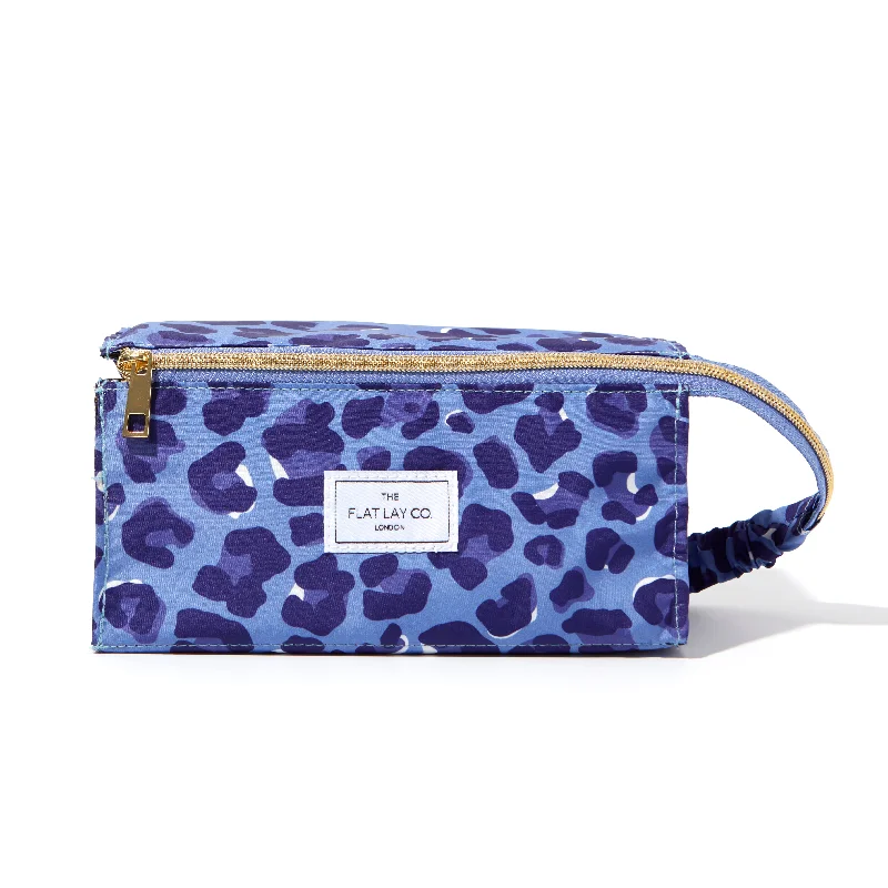 Flat Lay Makeup Box Bag - Blue Leopard