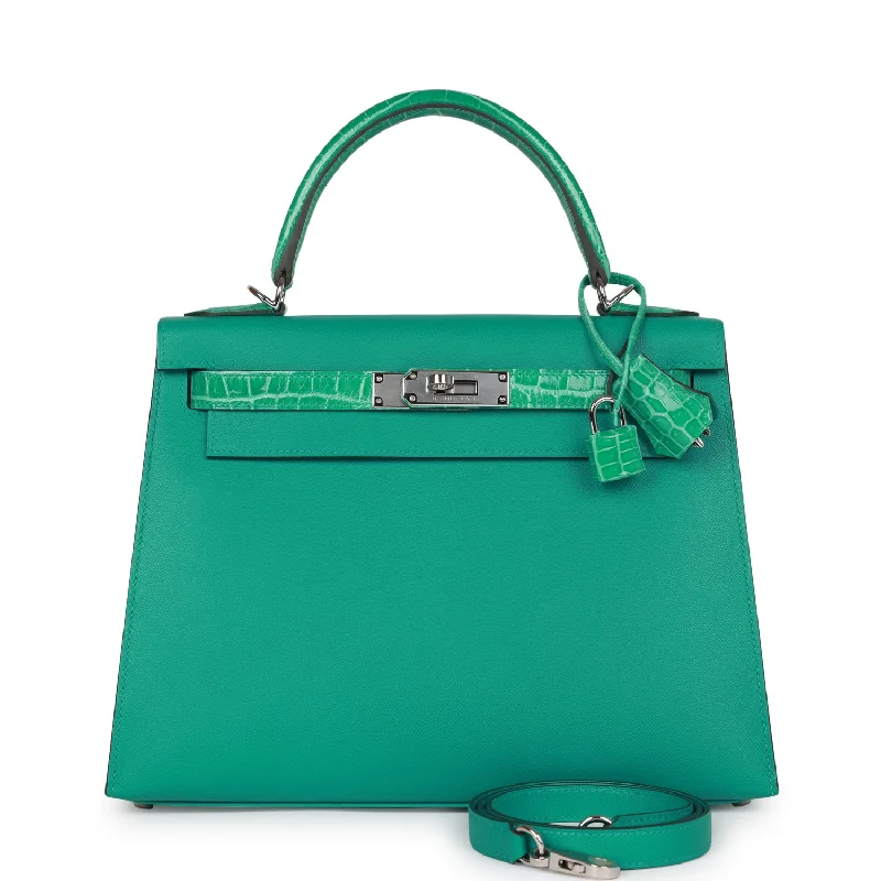 Hermes Kelly Sellier 28 Vert Verone Madame and Shiny Niloticus Crocodile Touch Palladium Hardware