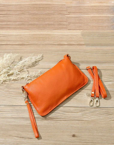 Orange Leather Wristlet Wallet Womens Small Minimalist Shoulder Purse Zip Crossbody Purse Slim Shoulder Bag for Women