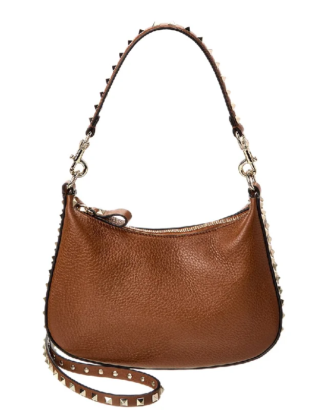 Valentino Rockstud Small Grainy Leather Hobo Bag