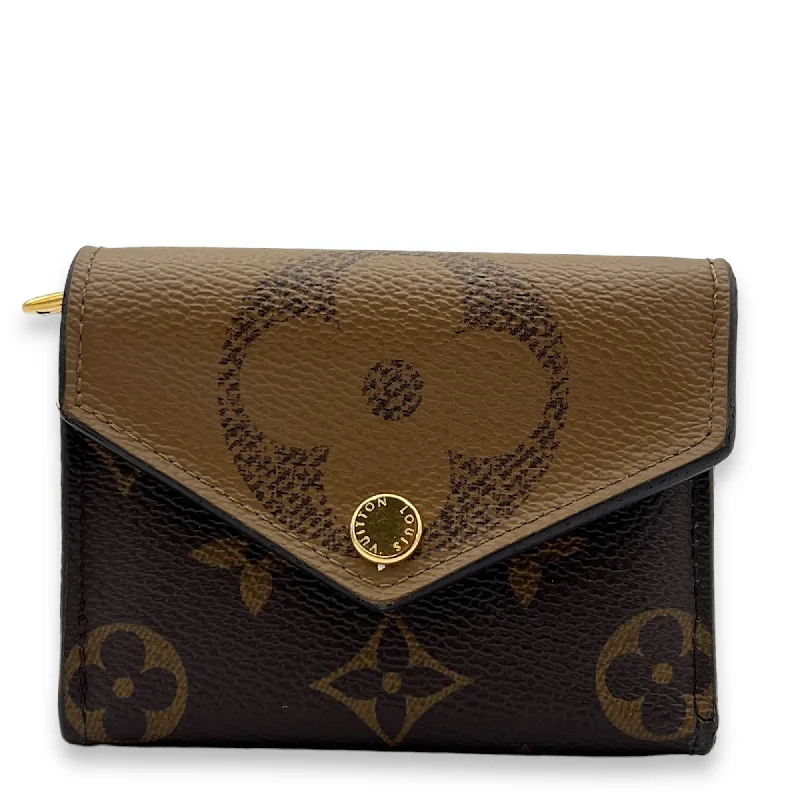 Zoe Compact Brown Wallet in Monogram Coated Canvas, Gold hardware