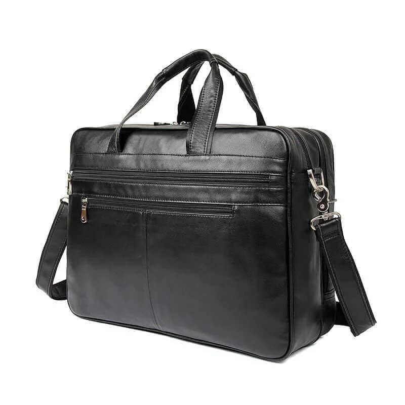 Black Nappa Leather Business Briefcase | Fits 17-Inch