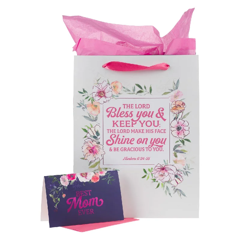 Bless You & Keep You Large Portrait Gift Bag With Card - Numbers 6:24