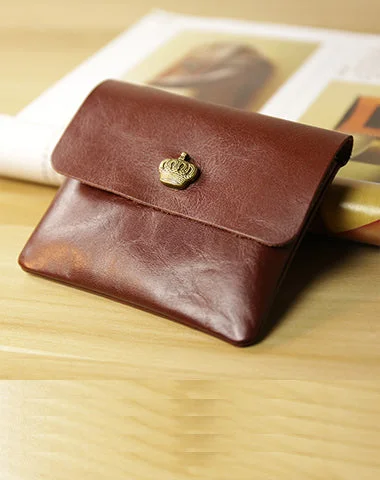 Cute Women Brown Leather Mini Coin Wallet Crown Change Wallet For Women