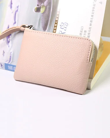 Cute Women Leather Mini Zip Coin Wallet Light PInk Coin Wallets Small Slim Zip Change Wallet For Women