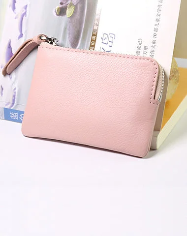 Cute Women Leather Mini Zip Coin Wallet Pink Coin Wallets Small Slim Zip Change Wallet For Women