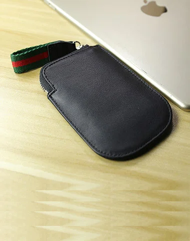 Cute Women Slim Black Leather Mini Zip Coin Wallet Small Zip Change Wallet For Women