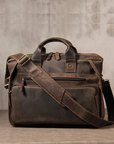 Vintage Leather Mens Coffee Briefcase Shoulder Bag Work Bag Laptop Bag for Men