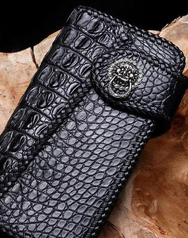 Handmade Leather Mens Chain Biker Wallet Cool Leather Wallet Long Phone Wallets for Men