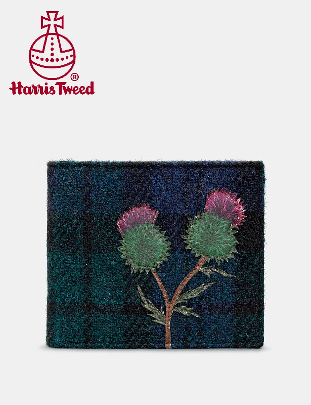 Highland Thistle Harris Tweed & Black Leather Wallet