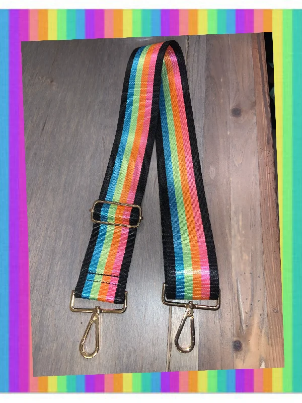 🌈 Neon Rainbow w/ Black Stripe 2” Adjustable Handbag Strap