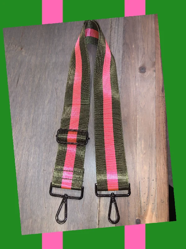 💚💗 Olive and Neon Pink Stripe 2” Adjustable Handbag Strap