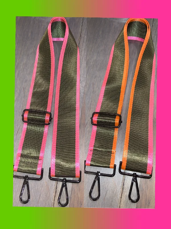 💚💗🧡 Olive/Pink or Olive/Pink/Orange Stripe 2” Adjustable Handbag Strap