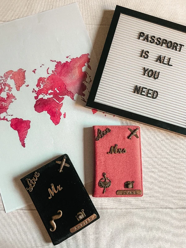 Personalised  Velvet Red & Black Couple Passport Cover