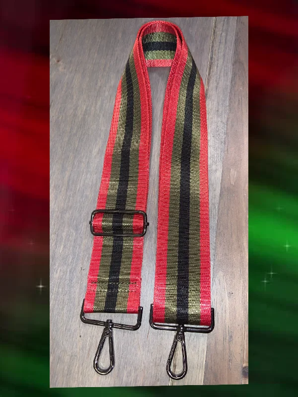 ❤️🖤💚 Red, Olive & Black Stripe 2” Adjustable Handbag Strap