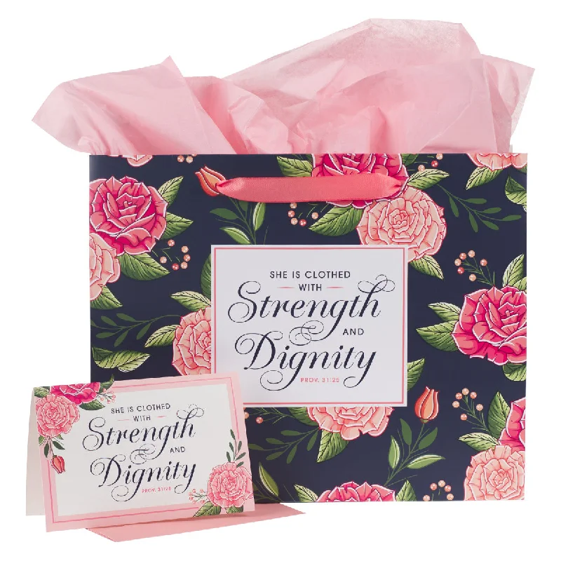 Strength And Dignity Floral Large Landscape Gift Bag With Card - Proverbs 31:25