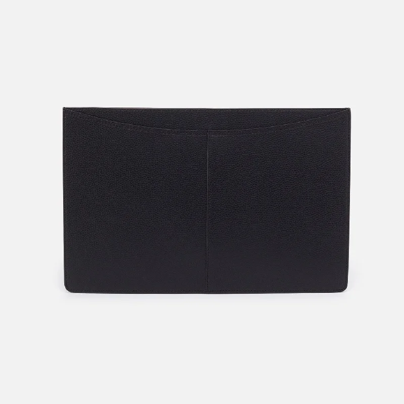 Vida Large Laptop Sleeve In Micro Pebbled Leather - Black